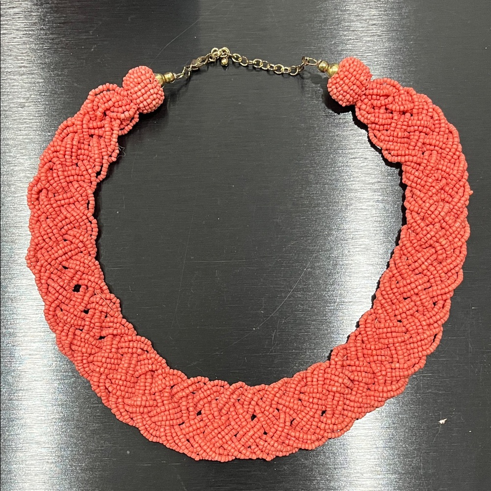 Peach Beaded Necklace Collar Necklace Bead Braided Vacation Coral Orange